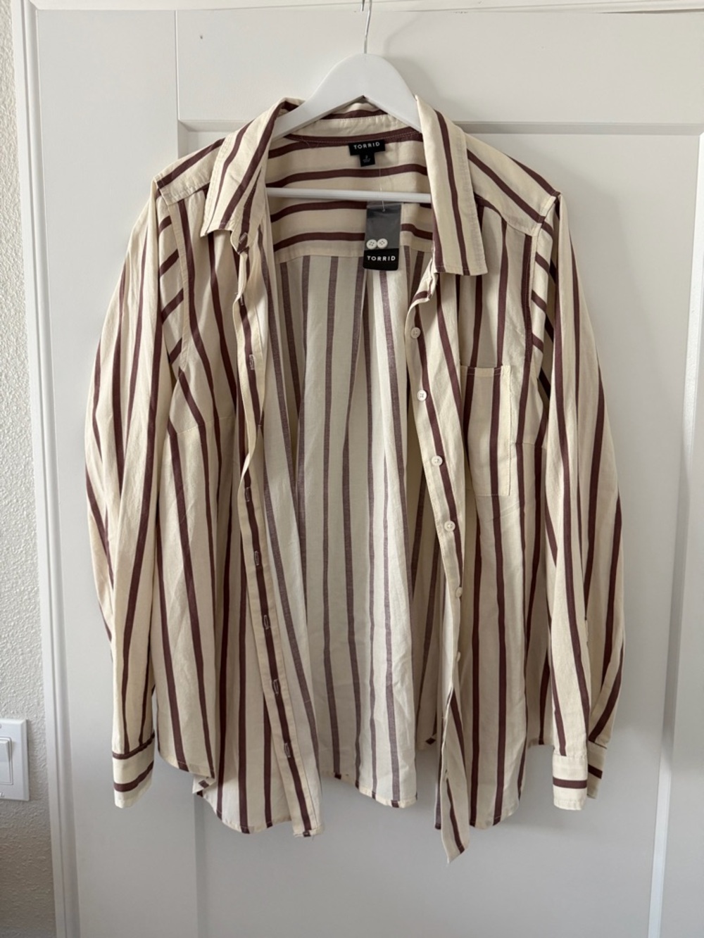 torrid Cream and Brown Striped Button-Up Shirt